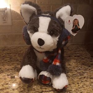Plush Husky Dog with Scarf and Earmuffs